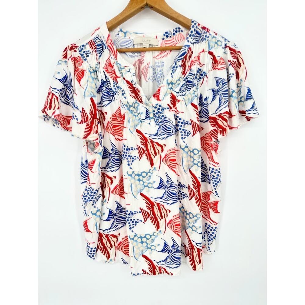 Loft Size XXL Top Red White Blue Fish Nautical Coastal Beach Vacation Resort